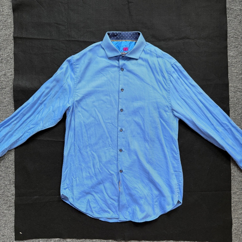 Michelsons London Men's Long Sleeves Dress Shirt Blue Size Medium 100% Cotton